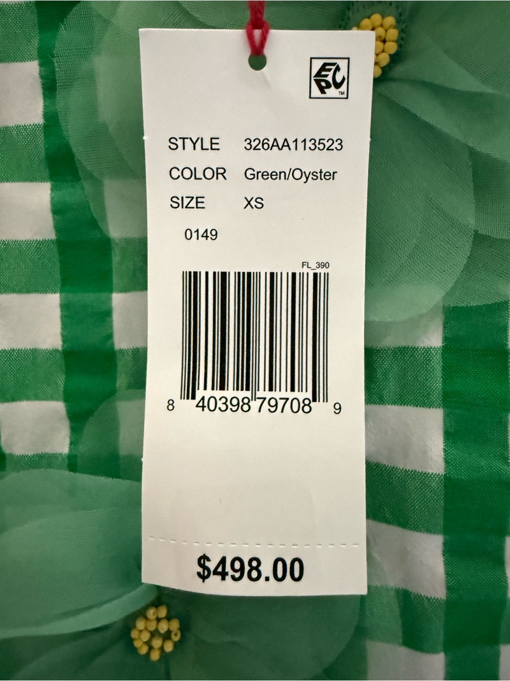 Frances Valentine Green Gingham Midi Dress with 3D Floral Appliqués - Picture 7 of 7